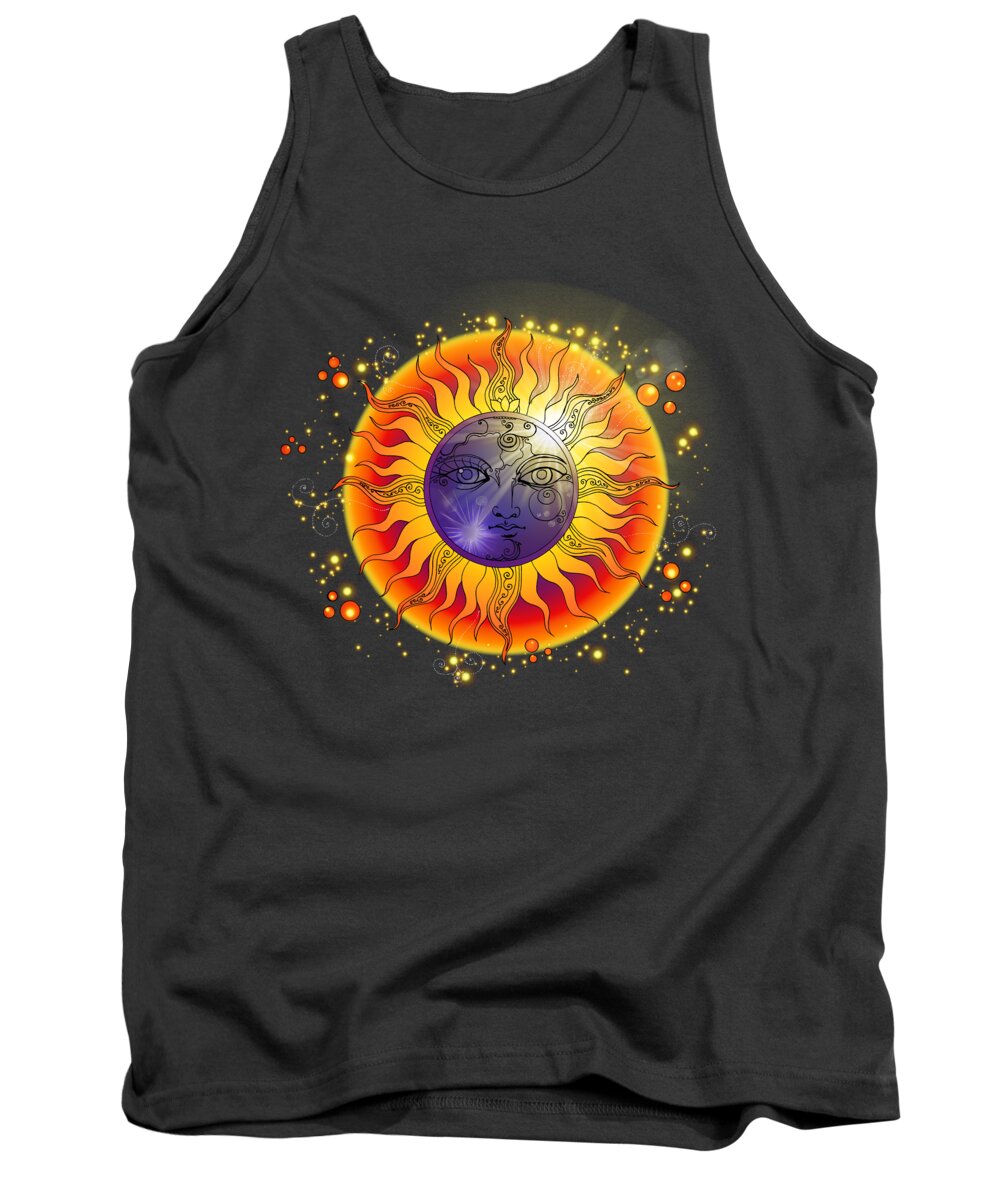 Moon Tank Top featuring the digital art Solar Eclipse Moon Face by Katherine Nutt