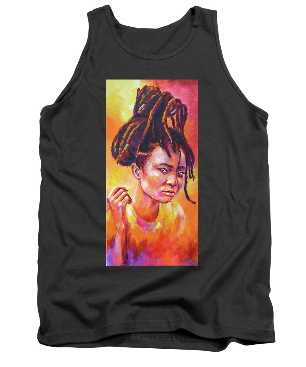Black Women Tank Top featuring the painting Speak My Mind by Luzdy Rivera