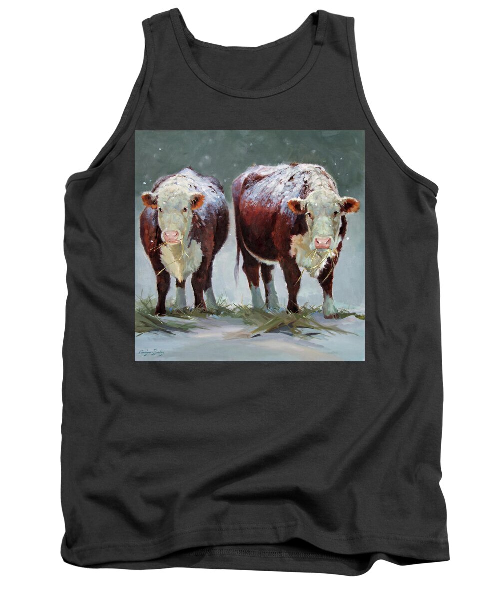 Ranch Animals Tank Top featuring the painting Spring Snow by Carolyne Hawley