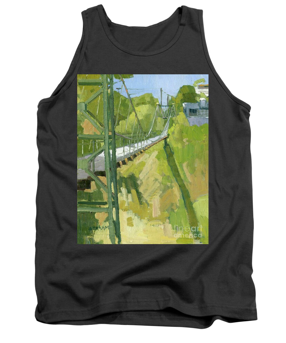 Suspension Bridge Tank Top featuring the painting Spruce Street Suspension Bridge by Paul Strahm
