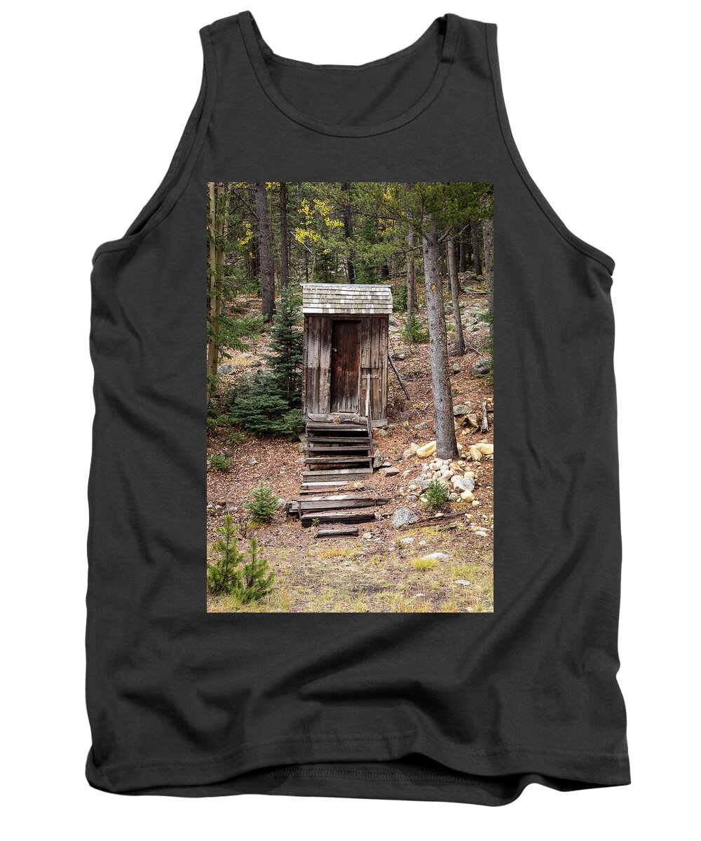 Outhouse Tank Top featuring the photograph St. Elmo Outhouse with Stairs by Catherine Avilez