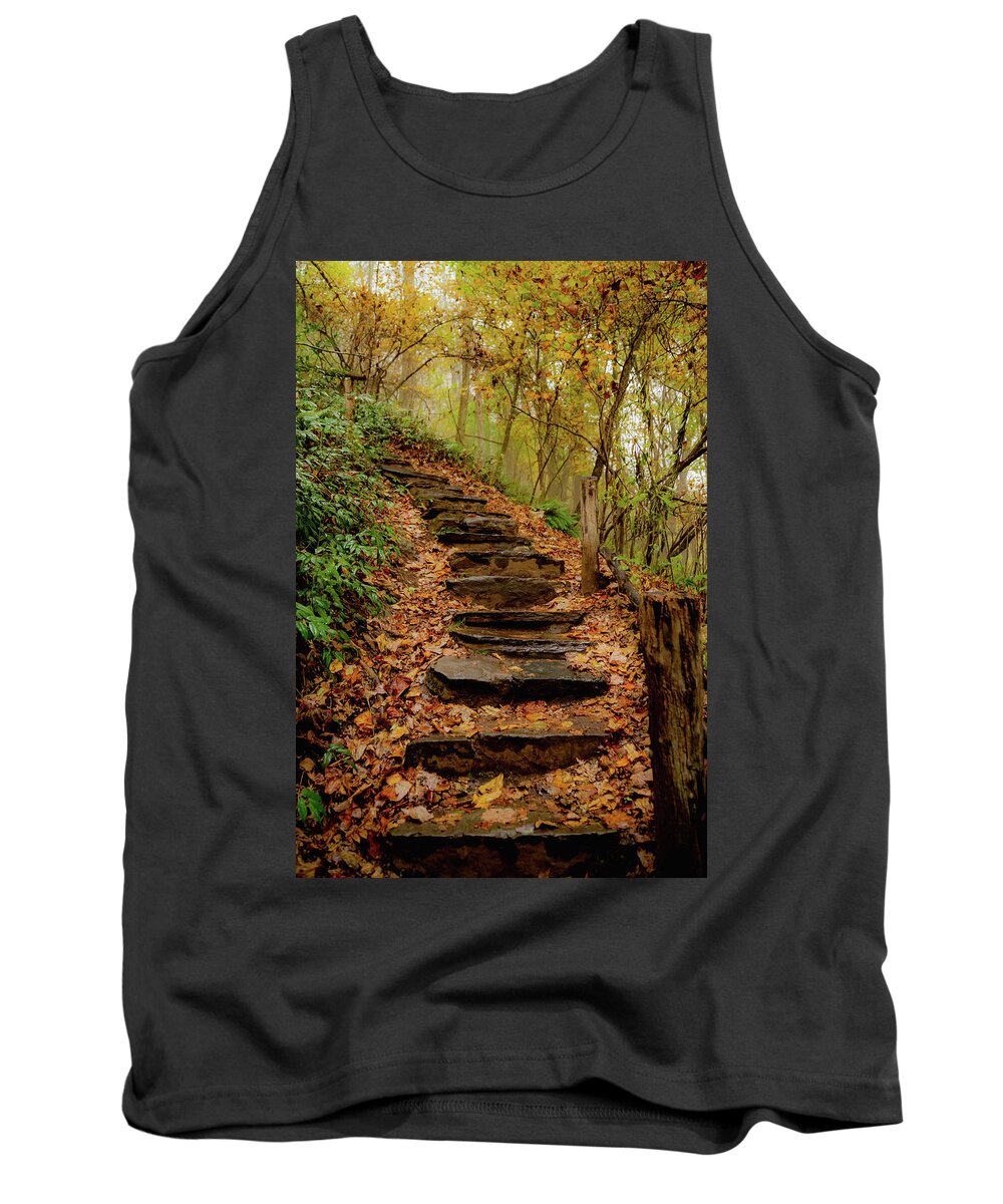 Nature Tank Top featuring the photograph Stairs through Autumn Beauty by Cindy Robinson