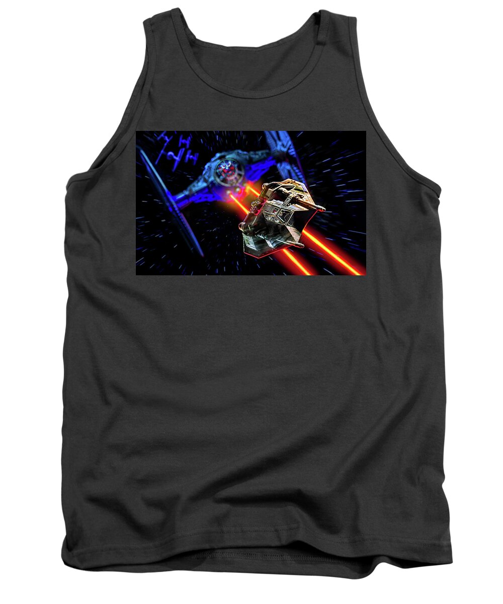 Star Wars Tank Top featuring the photograph Star Wars Chase In Space by Ali Nasser