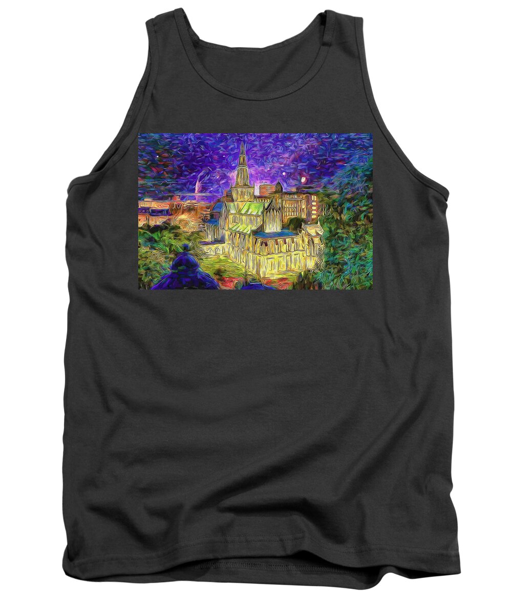 Paint Tank Top featuring the painting Starry night in Glasgow by Nenad Vasic