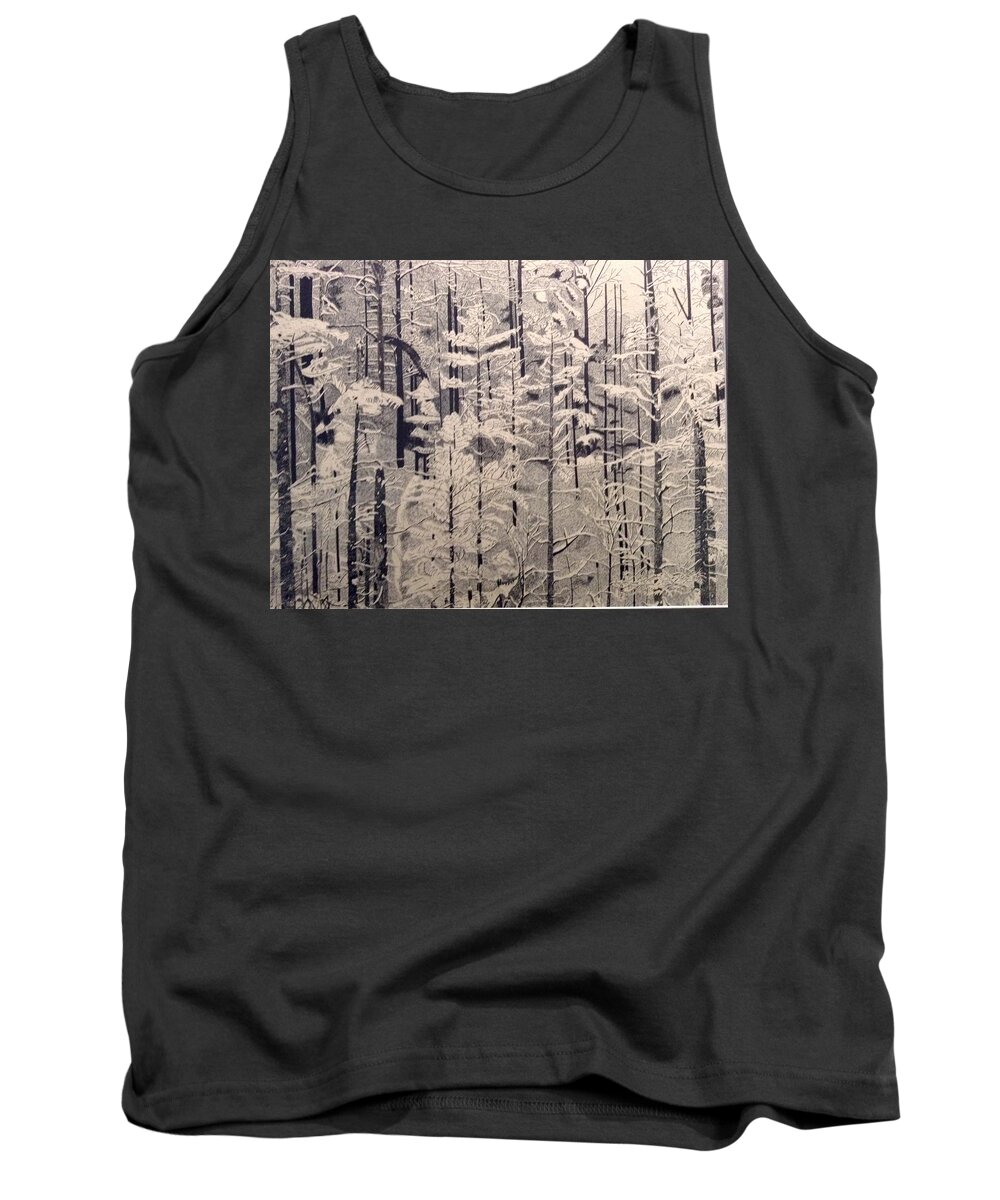 Black Tank Top featuring the drawing Stippled Forest by Bryan Brouwer
