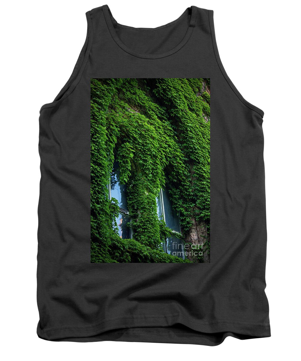 Window Tank Top featuring the photograph Stone wall and high windows covered in vines and ivy by Mendelex Photography