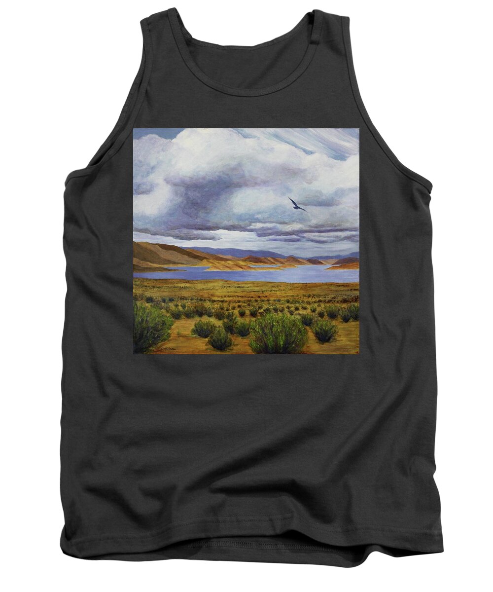 Kim Mcclinton Tank Top featuring the painting Storm at Lake Powell- left panel of three by Kim McClinton