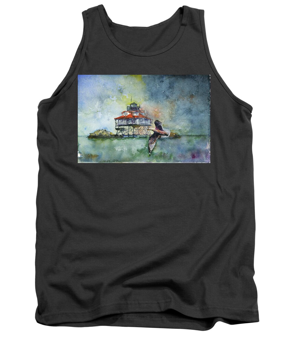 Thomas Point Tank Top featuring the painting Storm at Thomas Point by John D Benson
