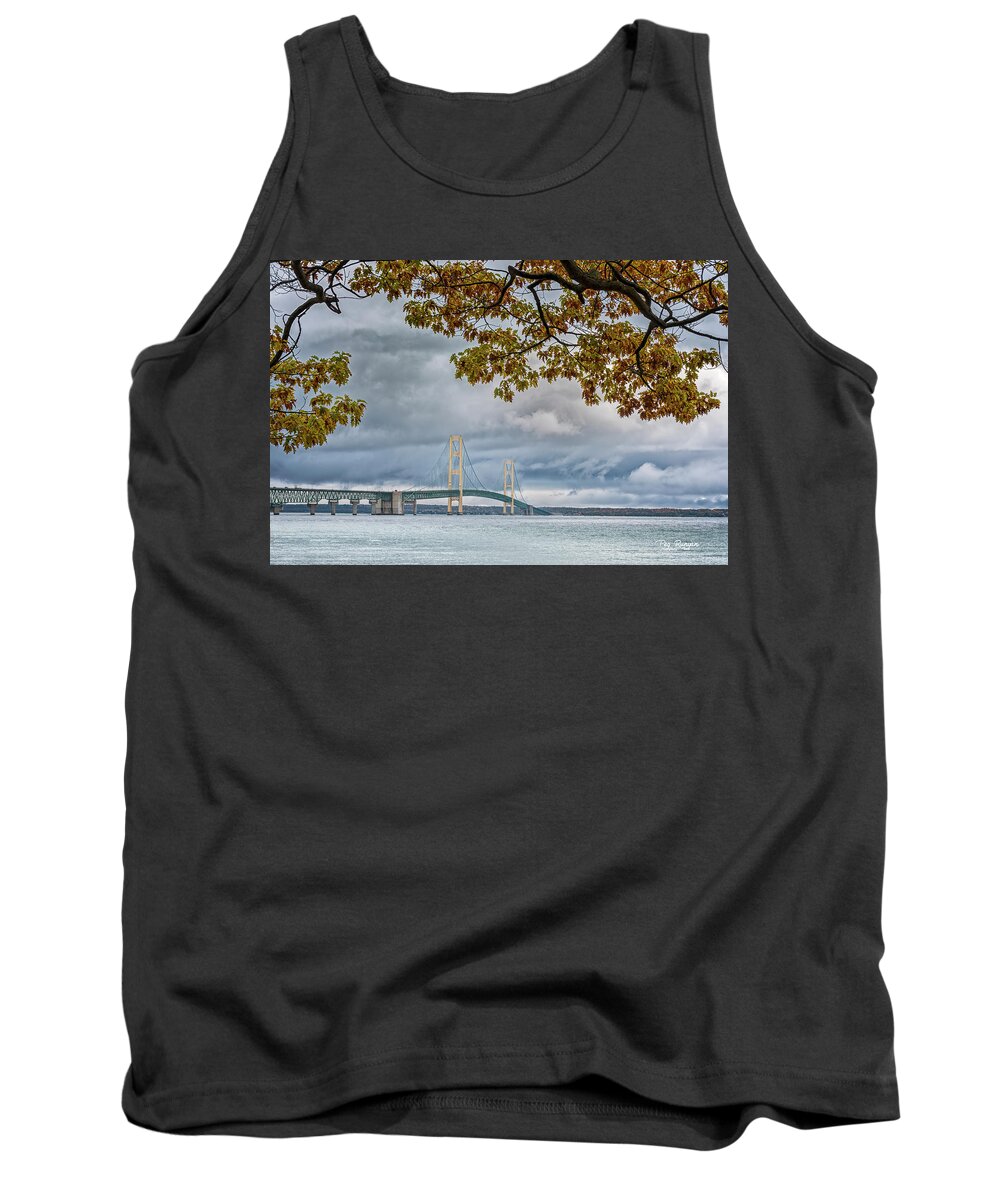 Autumn Tank Top featuring the photograph Storm Brewing at the Bridge by Peg Runyan