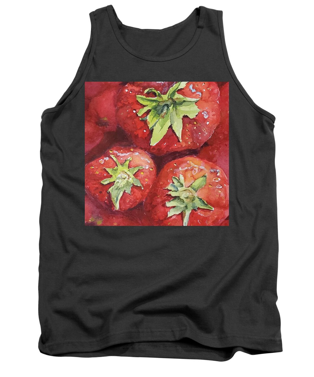 Still Life Tank Top featuring the painting Strawberries by Sheila Romard