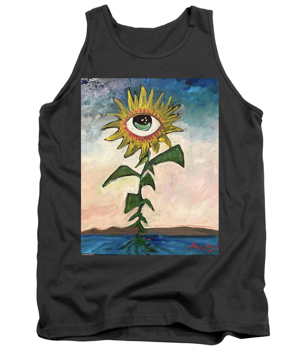 Sunflower Tank Top featuring the painting Sunflower Dance by Amzie Adams