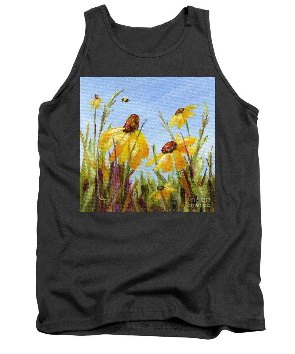 Black Eyed Susans Tank Top featuring the painting Sunny Susans - flower painting by Annie Troe