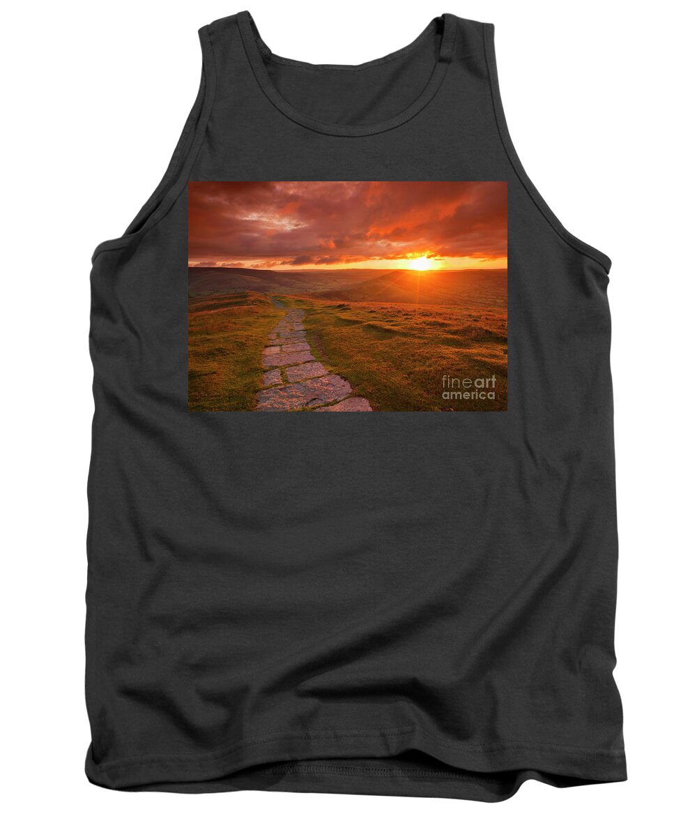 Mam Tor Path Tank Top featuring the photograph Sunrise at the Great Ridge Mam Tor, Peak District, England by Neale And Judith Clark