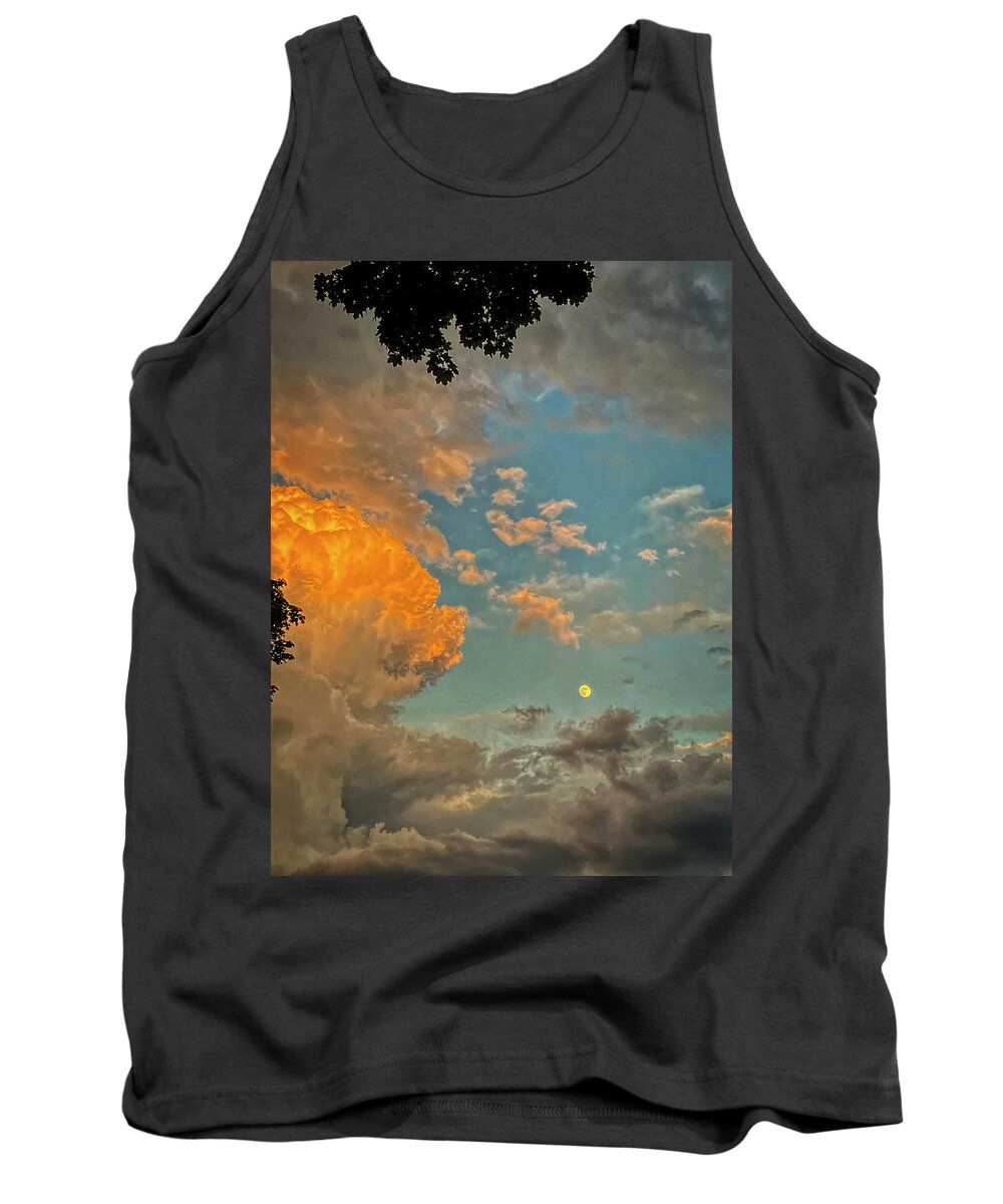 Sunset Clouds Tank Top featuring the photograph Sunset Clouds and Moon by Stoney Stone