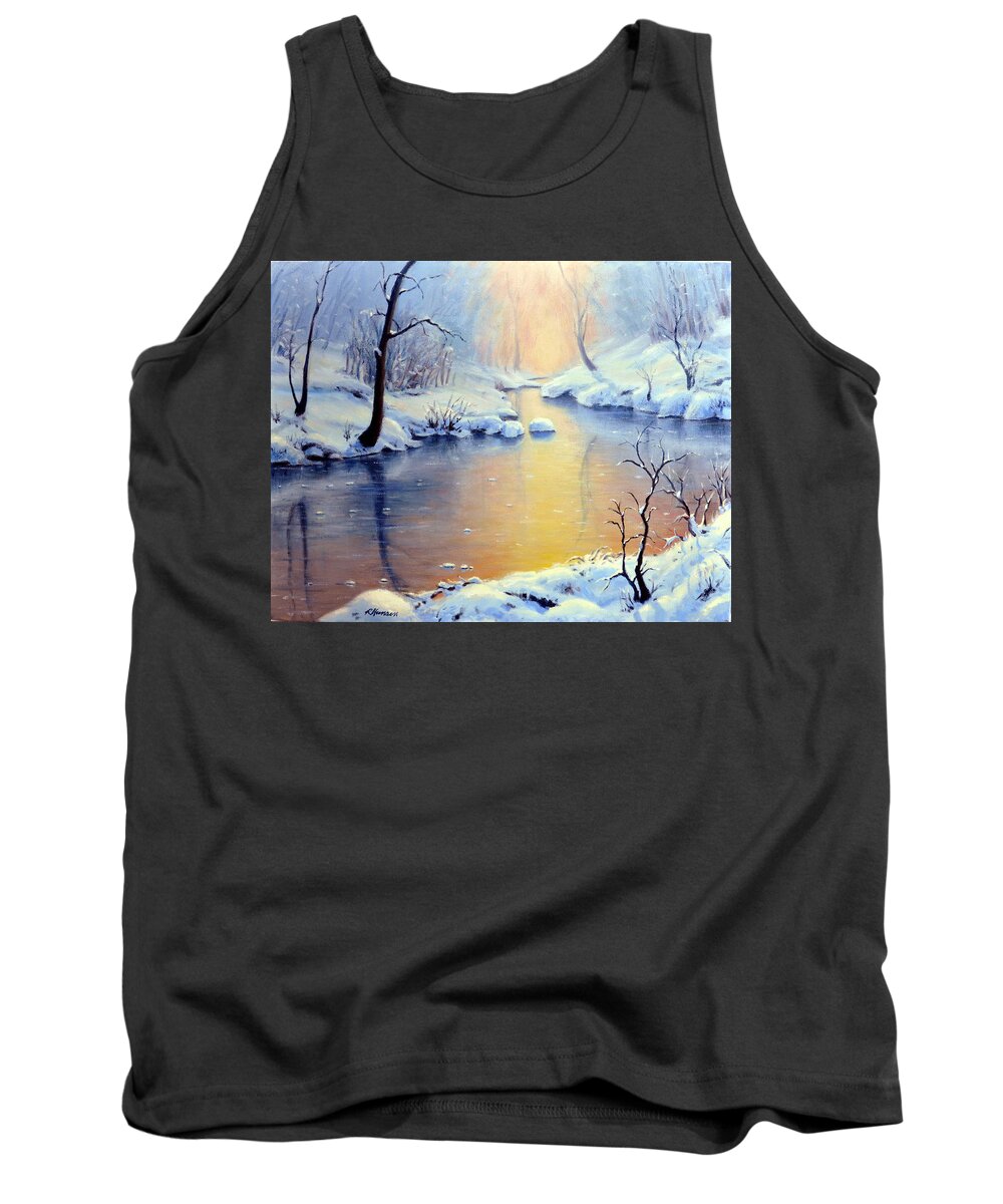 Landscape Tank Top featuring the painting Sunset on the Sunrise River by Rick Hansen