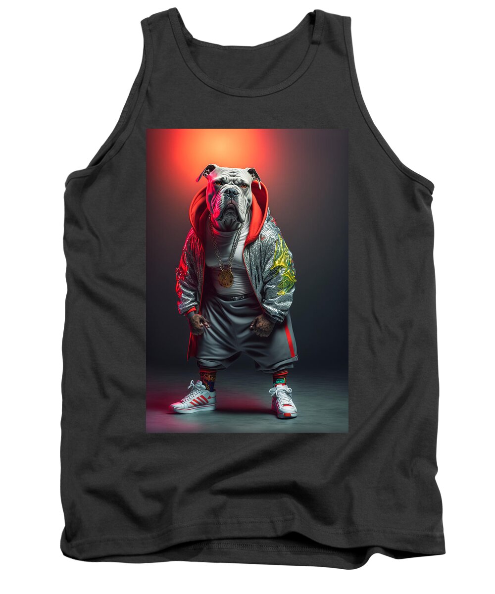 Sup Dawggs Tank Top featuring the mixed media Sup Dawgg Bulldog Standing in the Light by Jay Schankman