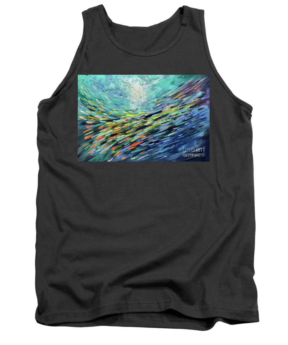Fish Tank Top featuring the painting Swim to the Light by Alan Metzger