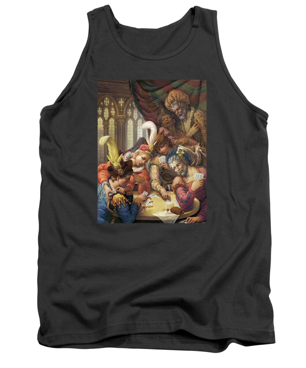 Card Players Tank Top featuring the pastel The Card Players by Kurt Wenner