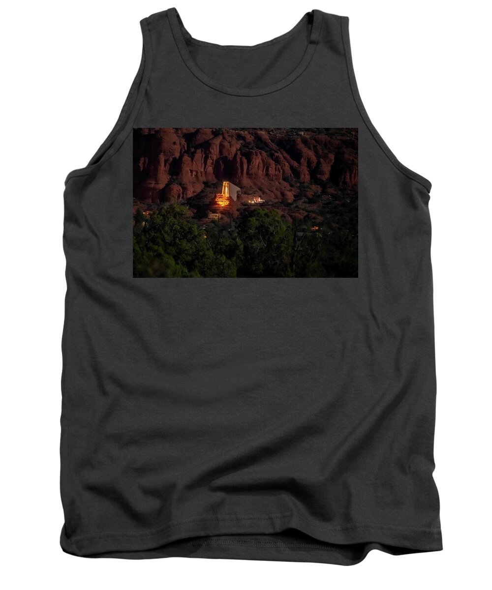 Sedona Tank Top featuring the photograph The Chapel in Moonlight by Al Judge