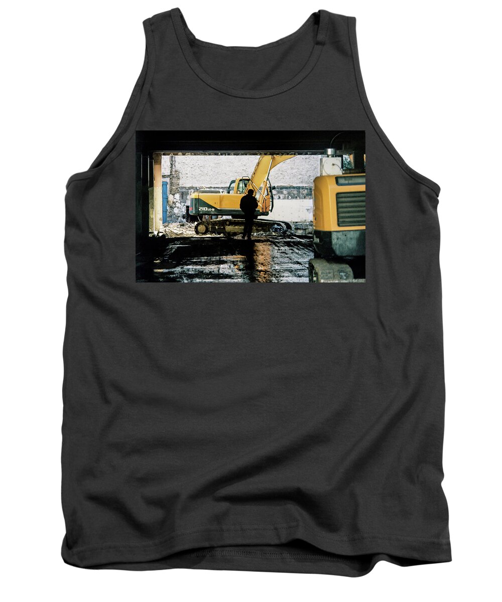 Man Tank Top featuring the photograph The construction silhouette by Barthelemy De Mazenod