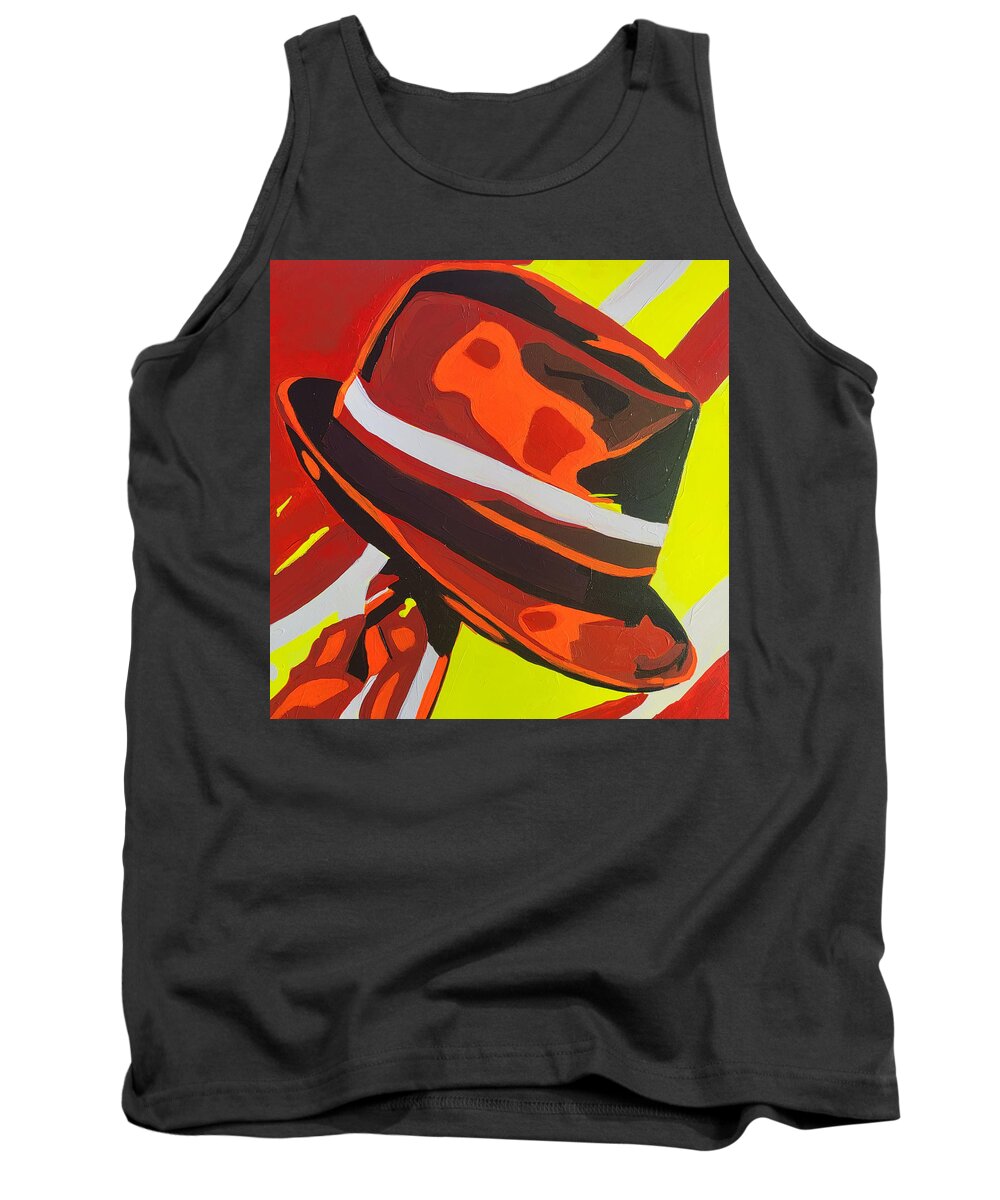  Tank Top featuring the painting The Don's Fedora by Emanuel Alvarez Valencia