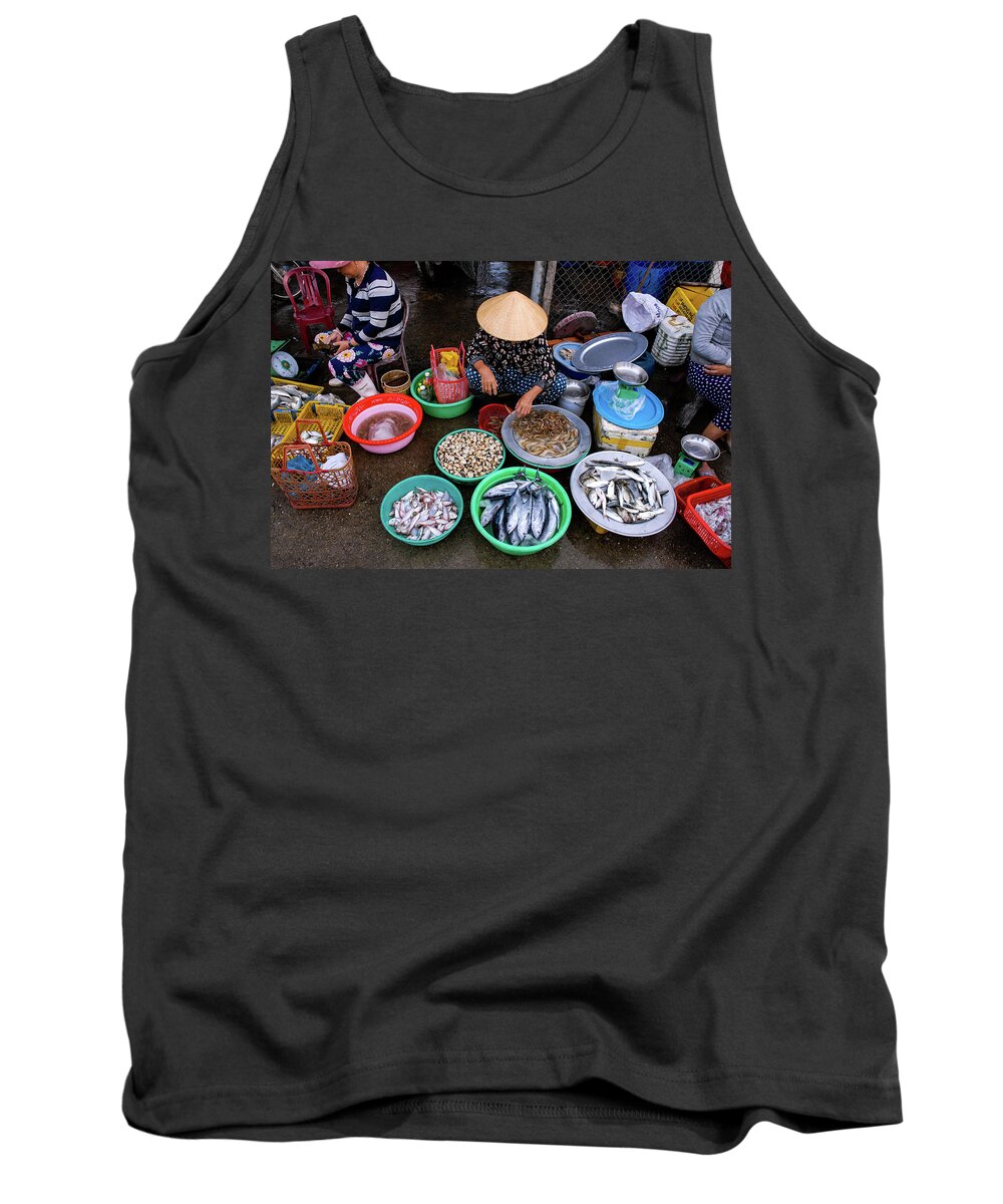 Market Tank Top featuring the photograph Catch Of The Day - Street Market Vendor, Vietnam by Earth And Spirit