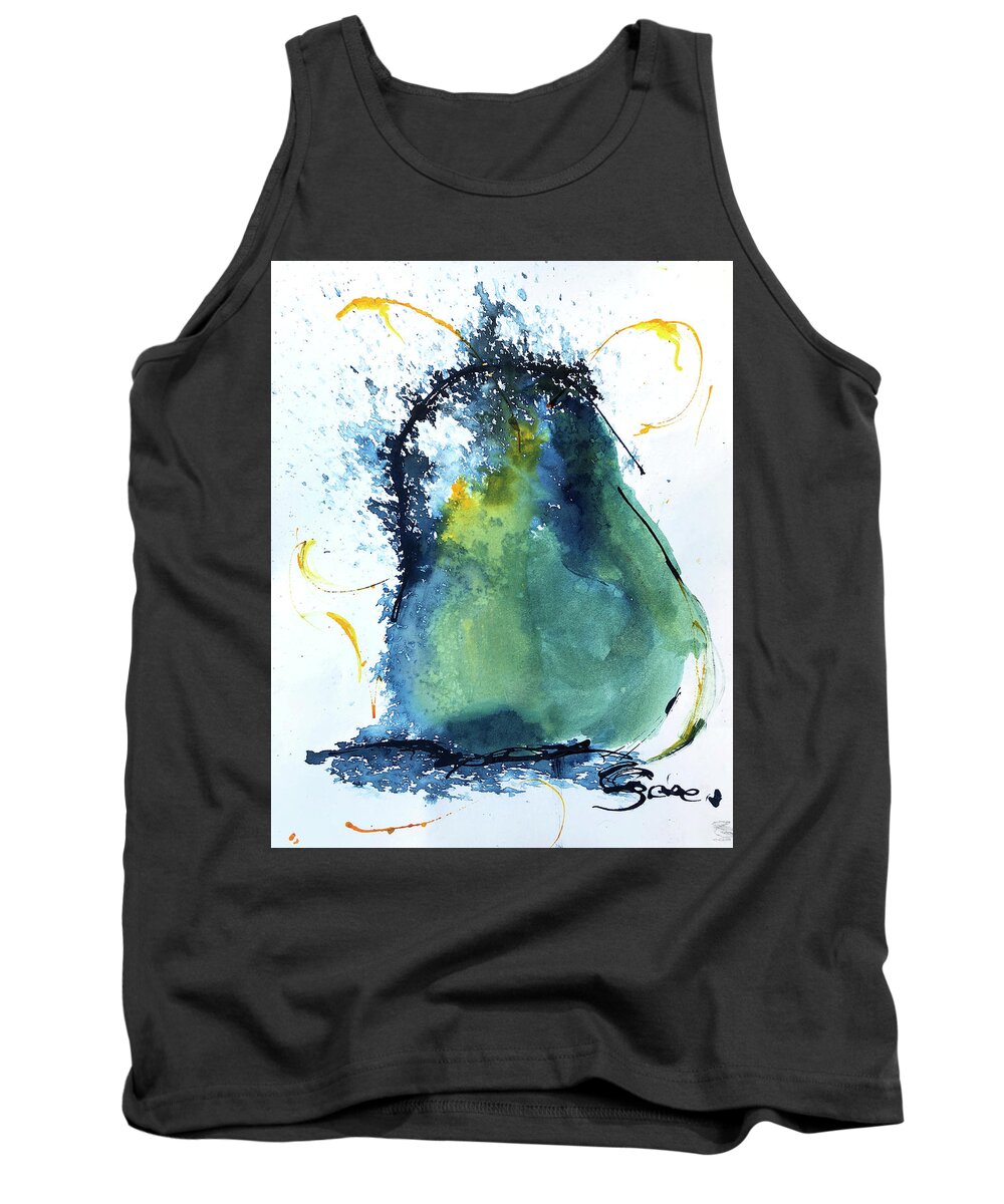 Abstract Tank Top featuring the painting The Green Pear by Sharon Sieben