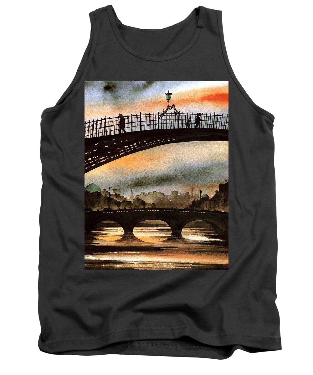  Tank Top featuring the painting The Ha'penny Bridge, River Liffey. by Val Byrne