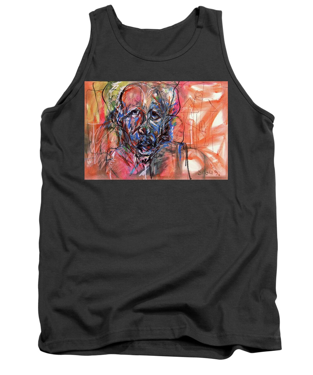 African Art Tank Top featuring the painting The Man I See by Winston Saoli 1950-1995