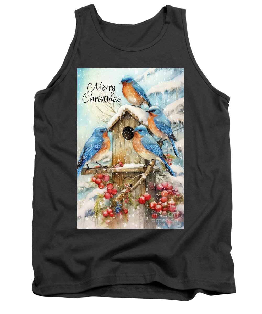 Merry Christmas Tank Top featuring the painting The Merry Christmas Bluebirds by Tina LeCour