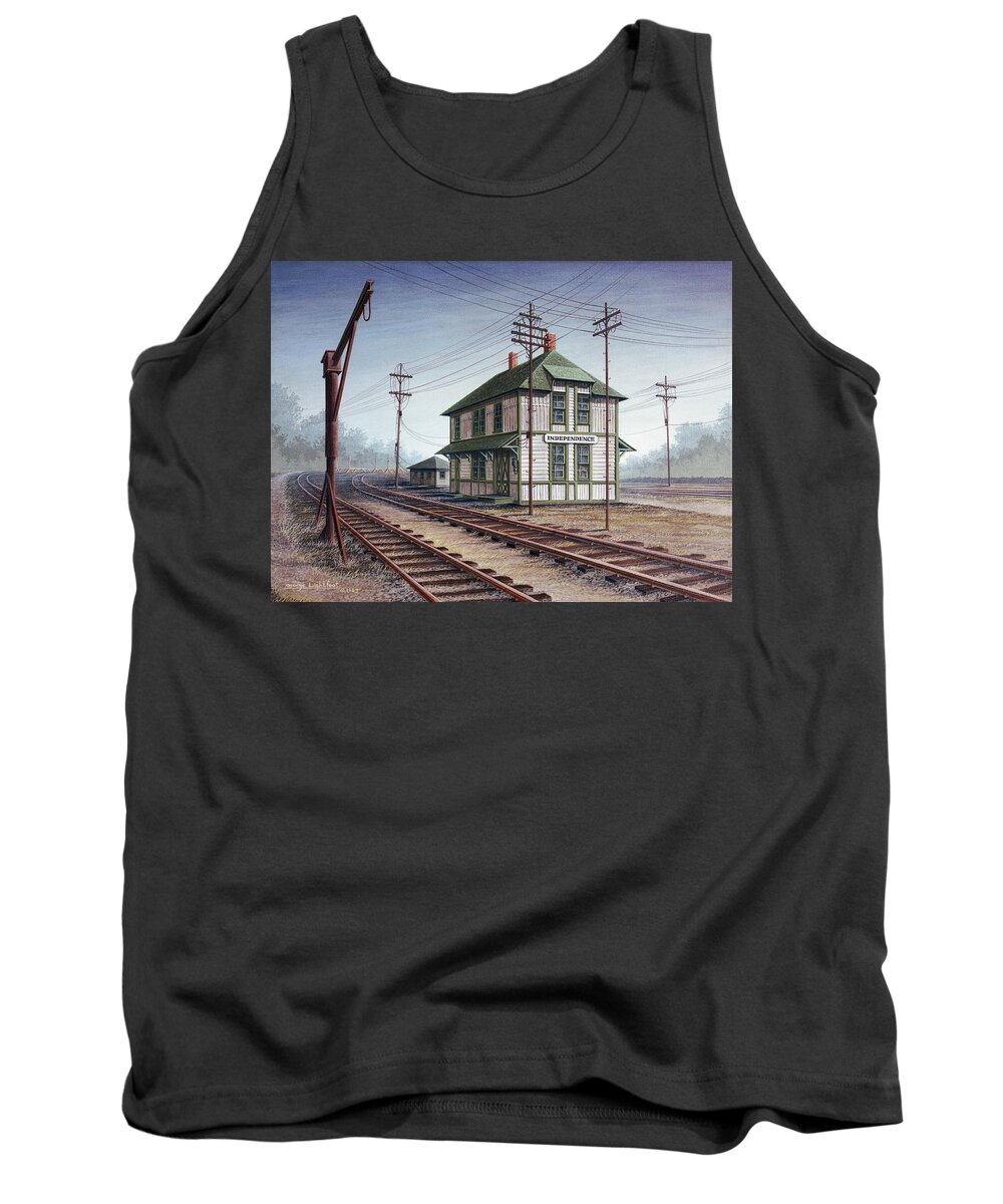 Architectural Landscape Tank Top featuring the painting The Old C and A Depot, Independence, MO by George Lightfoot