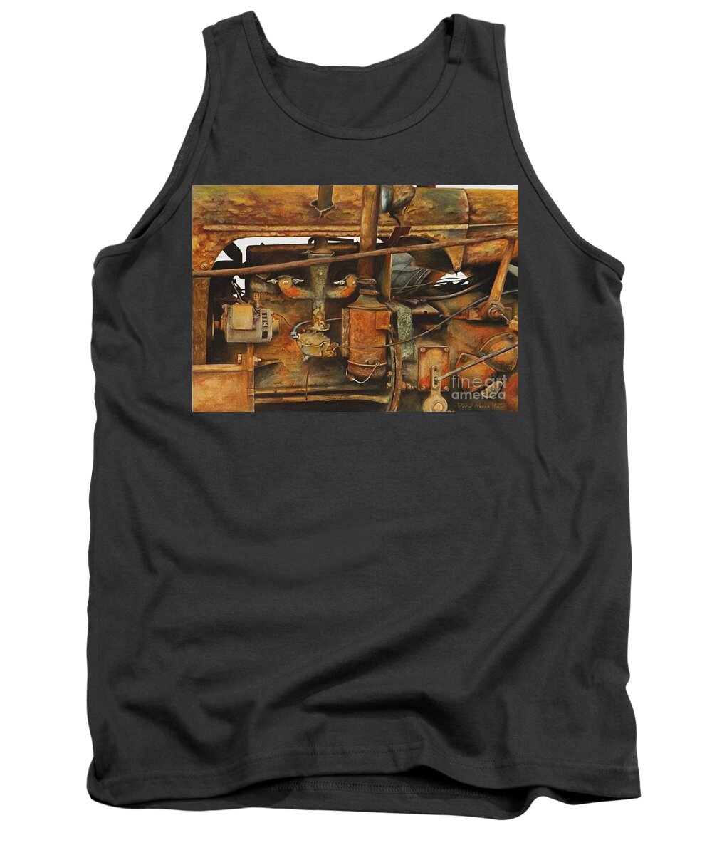 Rust Tank Top featuring the drawing The Old Iron Mule by David Neace CPX