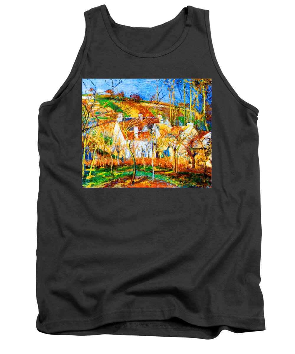 Camille Tank Top featuring the painting The Red Roofs, Corner of a Village Winter 1877 by Camille Pissarro
