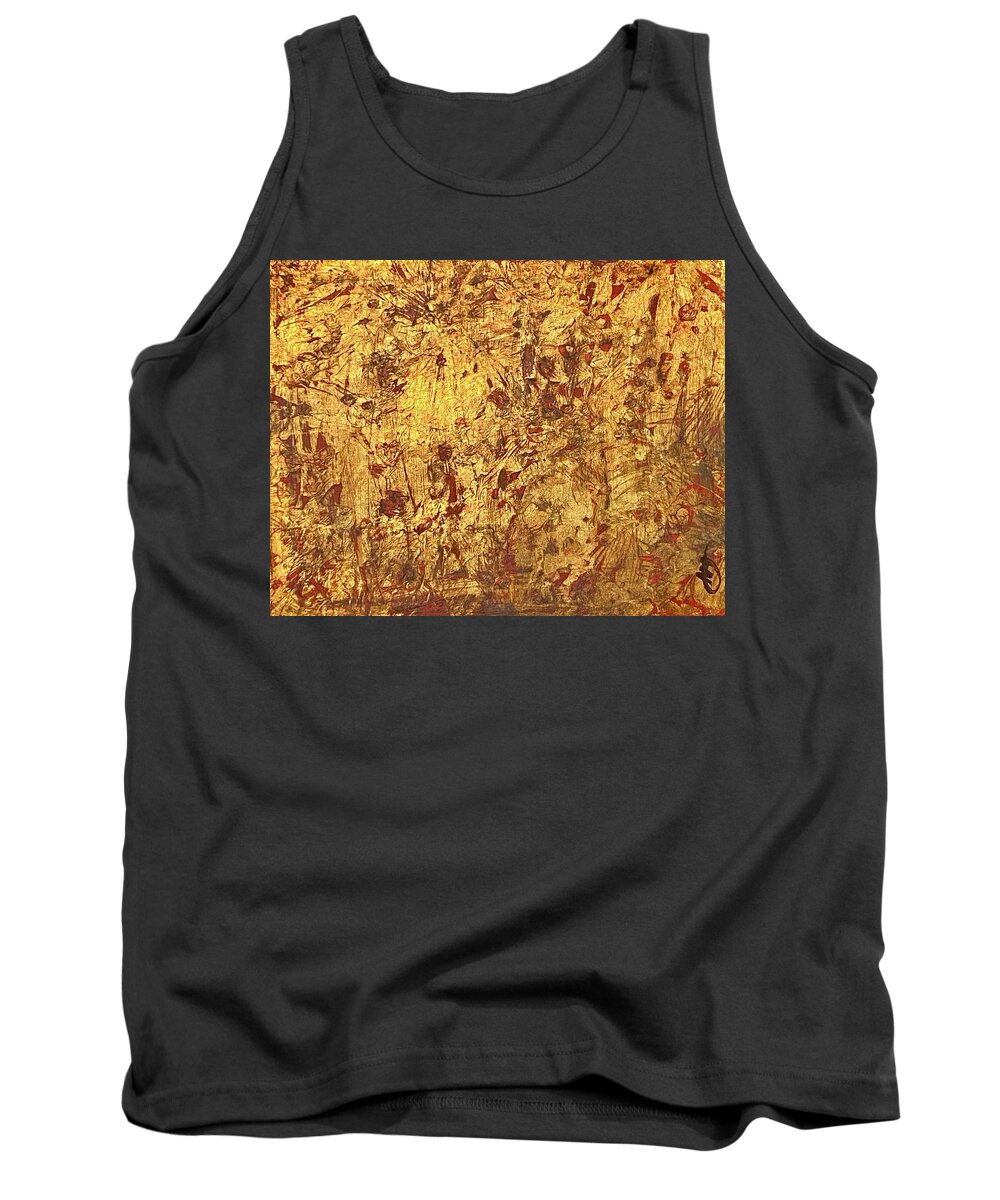 Gold Leaf Tank Top featuring the painting The Wall by Anita Hummel