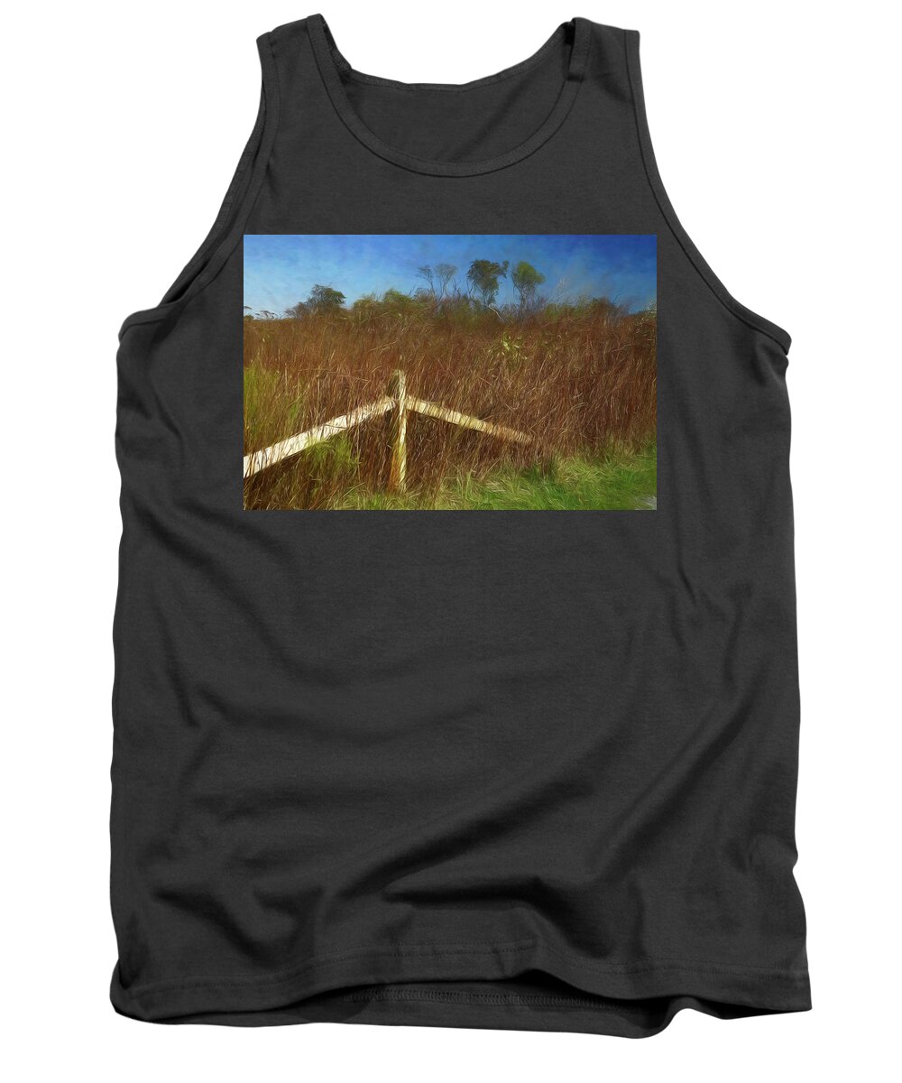Fence Tank Top featuring the photograph The Wooden Fence in Autumn by Nancy De Flon