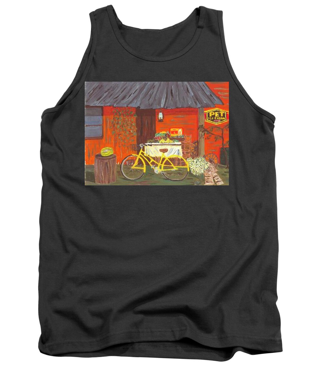  Tank Top featuring the painting The Yellow Bike by John Macarthur