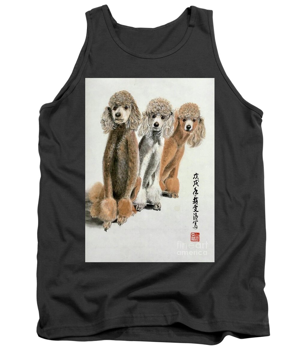 Puppy Poodle Portraits Tank Top featuring the painting Three Poodle Dog by Carmen Lam