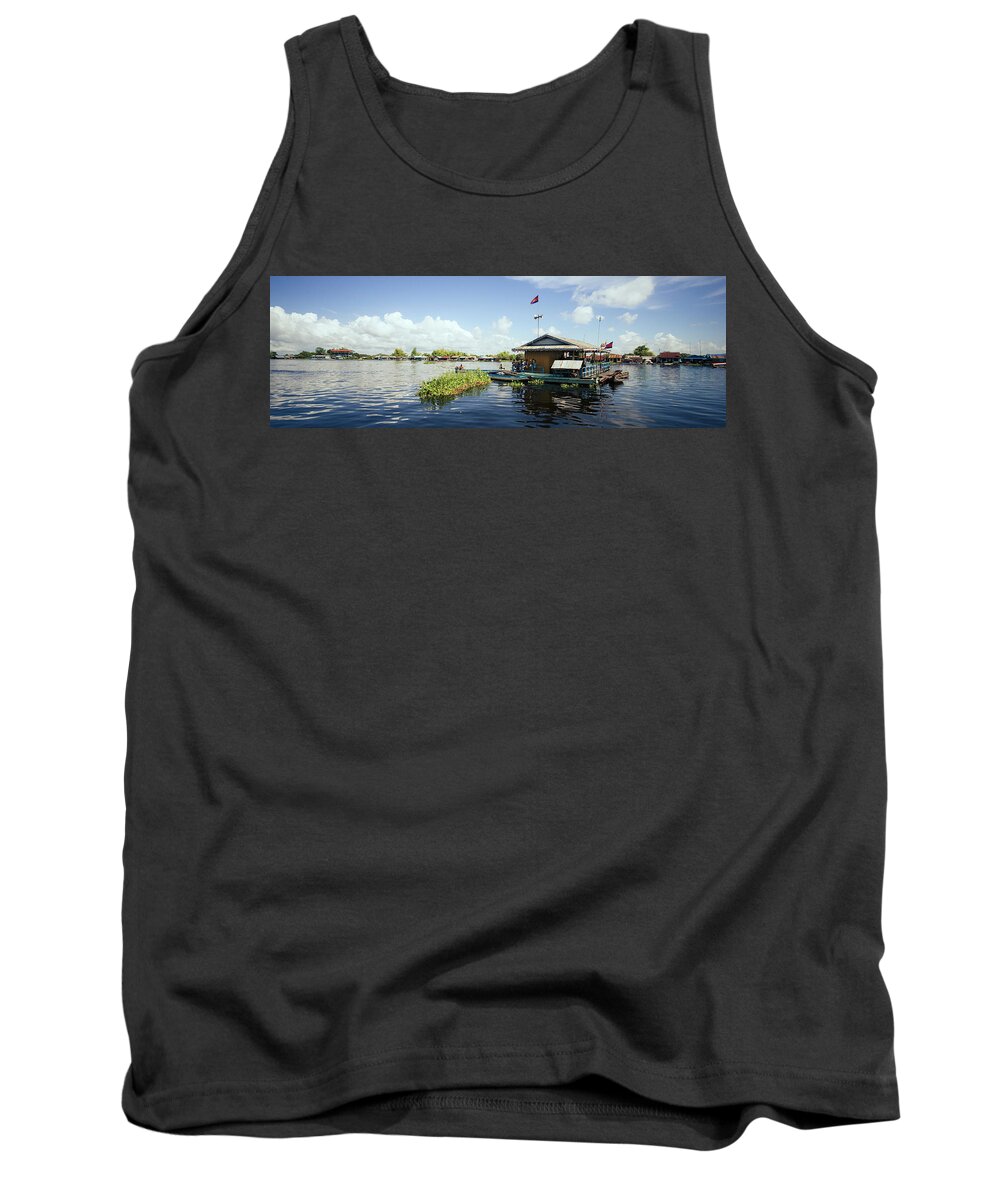 Panoramic Tank Top featuring the photograph Tonlesap lake cambodia floating village kampong khleang by Sonny Ryse