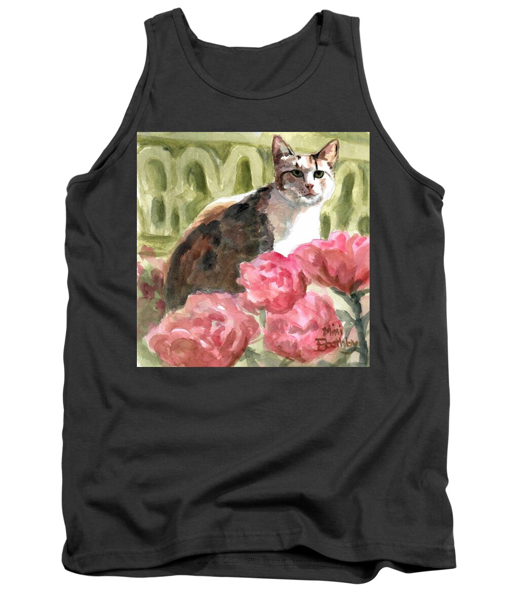 Torbie Tank Top featuring the painting Torbie in the roses by Mimi Boothby
