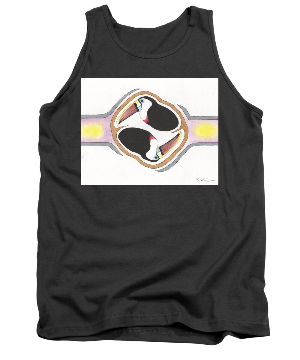 Toucan Tank Top featuring the painting Toucan Twins In Utero by Bob Labno