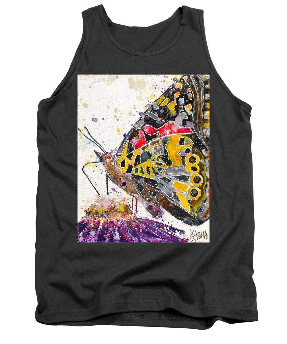 Butterfly Tank Top featuring the painting Touchdown by Kasha Ritter