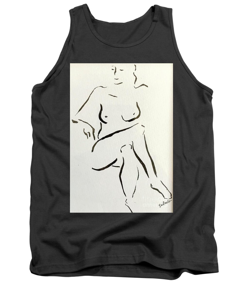 Sumi Ink Tank Top featuring the drawing Tracy by M Bellavia