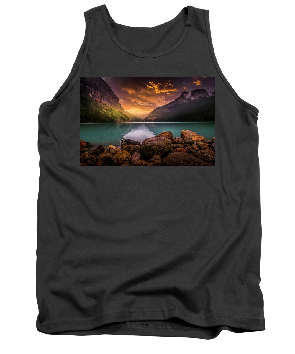 Landscape Tank Top featuring the photograph Tranquillity at Lake Louise by Chris Boulton