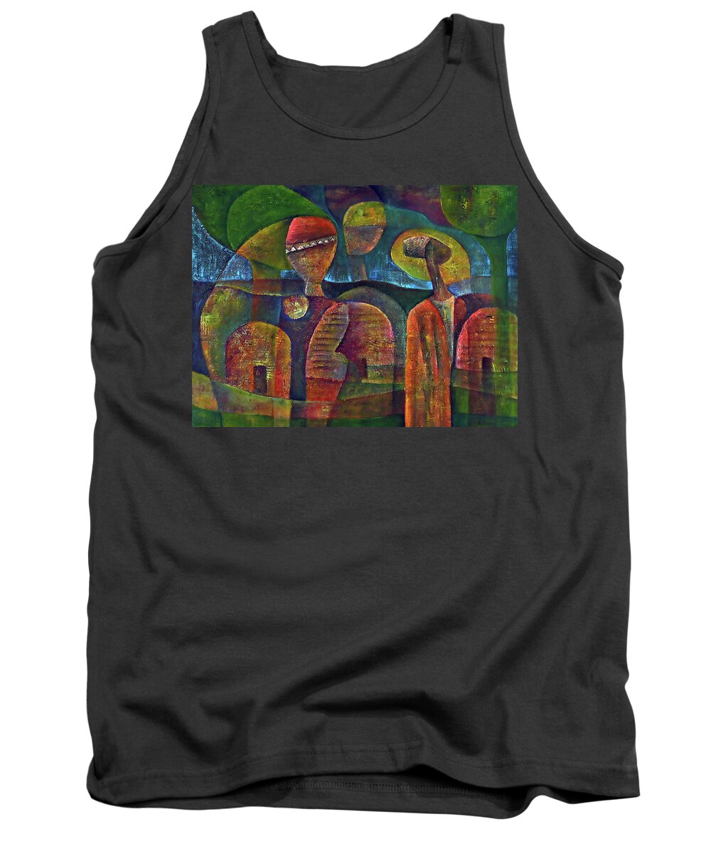 African Art Tank Top featuring the painting Travelers Then Came by Martin Tose 1959-2004