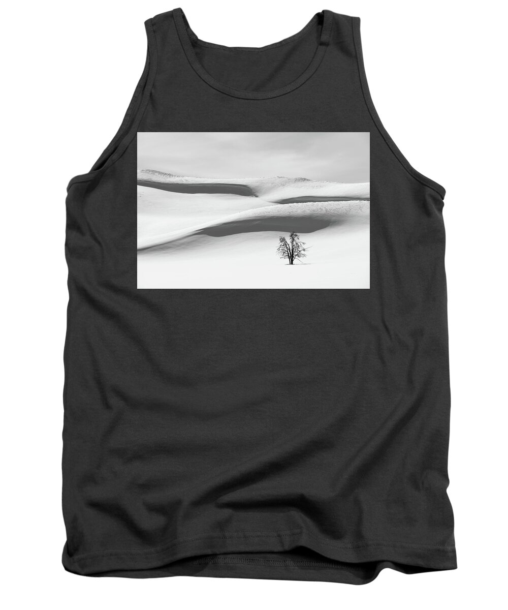 Tree Tank Top featuring the photograph Tree on Snow by Alex Lapidus
