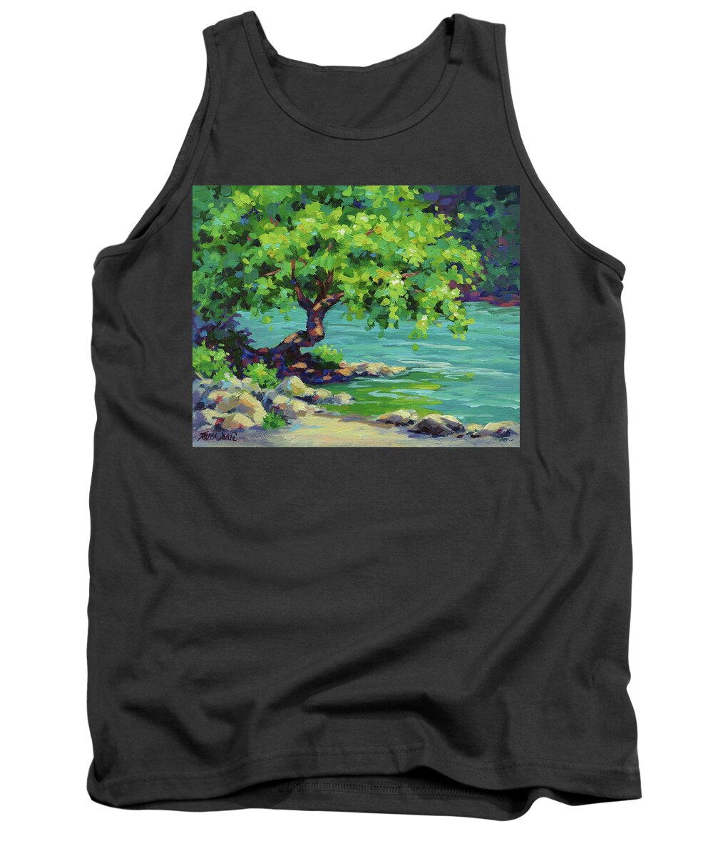 Trees Tank Top featuring the painting Tree on the River by Karen Ilari