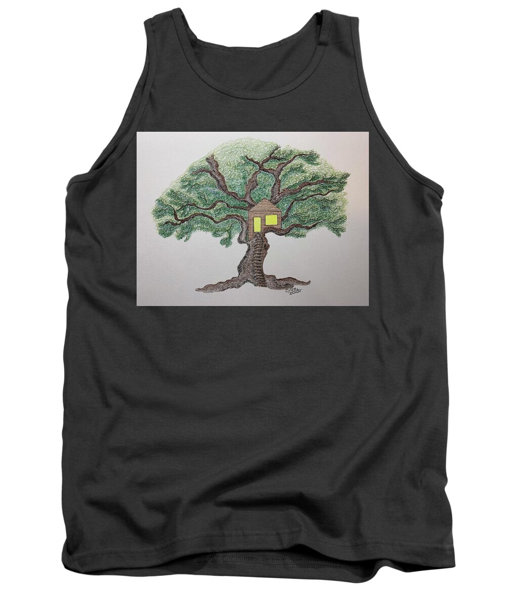 Treehouse Tank Top featuring the drawing Treehouse by Colette Lee