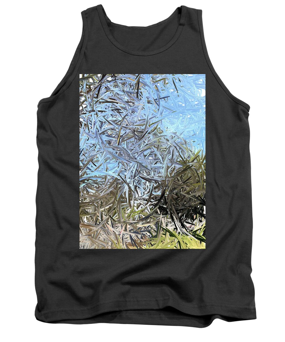 Abstract Trees Blue Sky Brown Ground Branches Green Leaves Tank Top featuring the digital art Trees by Kathleen Boyles
