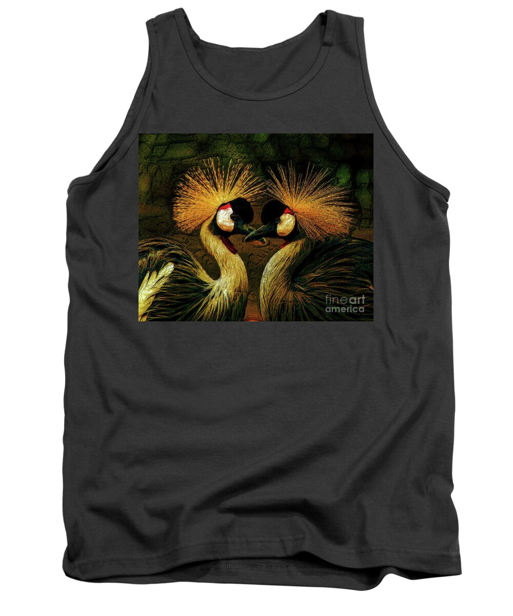 Birds Tank Top featuring the digital art Two crowned cranes by Chris Bee