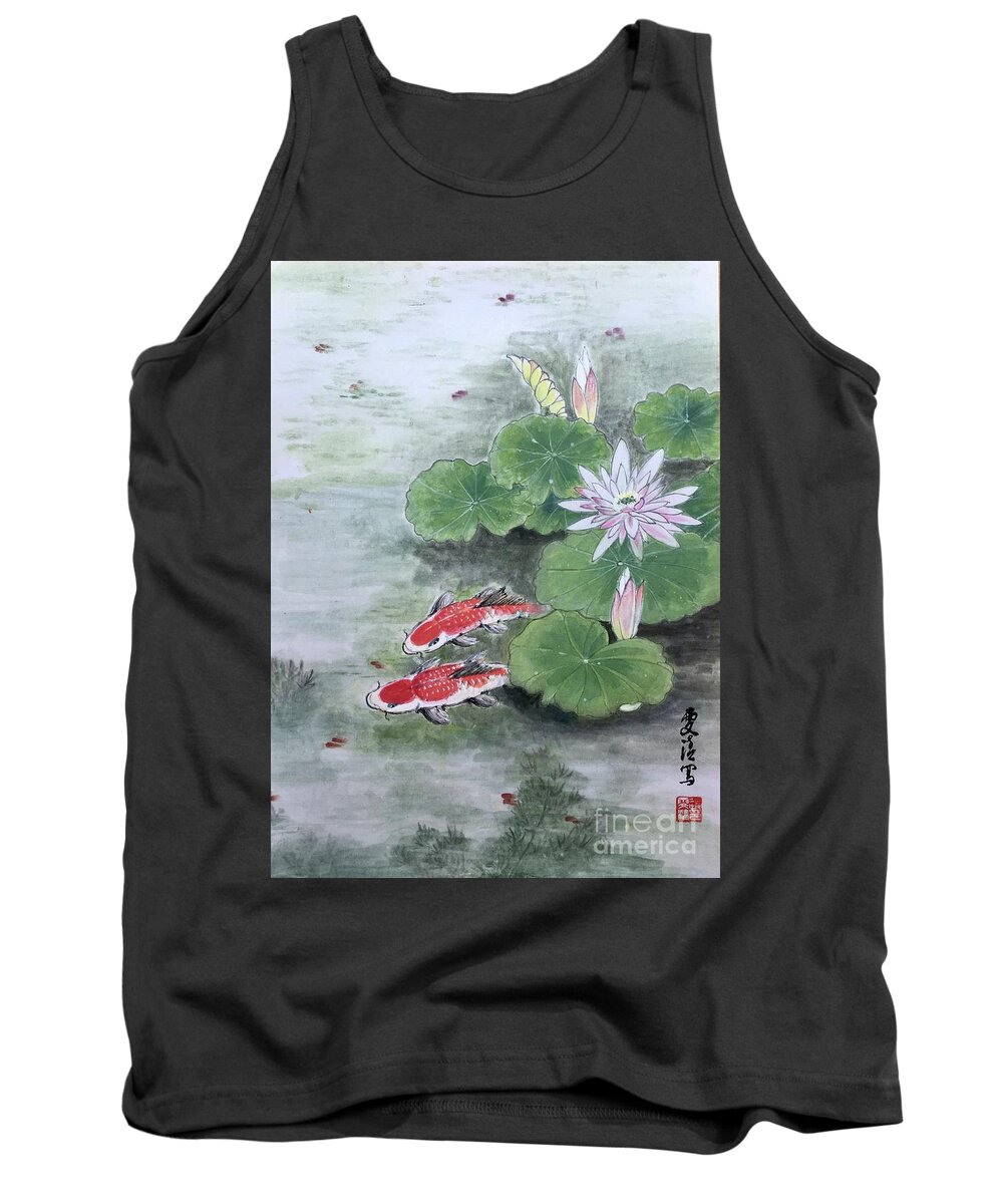 Lake Tank Top featuring the painting Fishes Joy - 2 by Carmen Lam